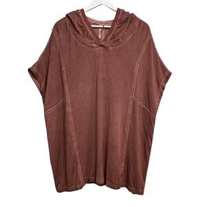 MUR MUR Top Womens Medium Pink Hooded V-Neck Dolman Sleeve Tunic Top Oversized